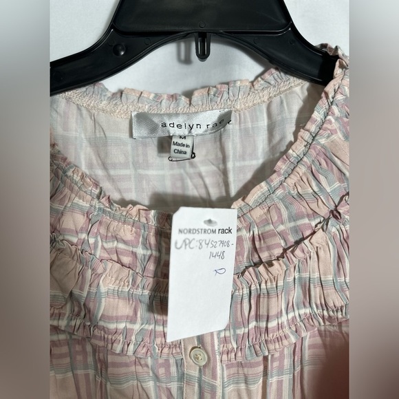 NWT Adeline Rae Dress Pink Plaid Ruched Neckline Prairie Flounce Skirt - Picture 4 of 4